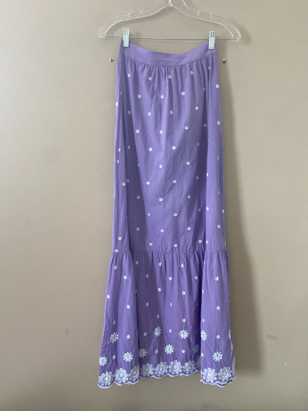 Miguelina Aiden Button Down Embroidered Cotton-voile Maxi Skirt Lilac Size XS - Picture 9 of 10